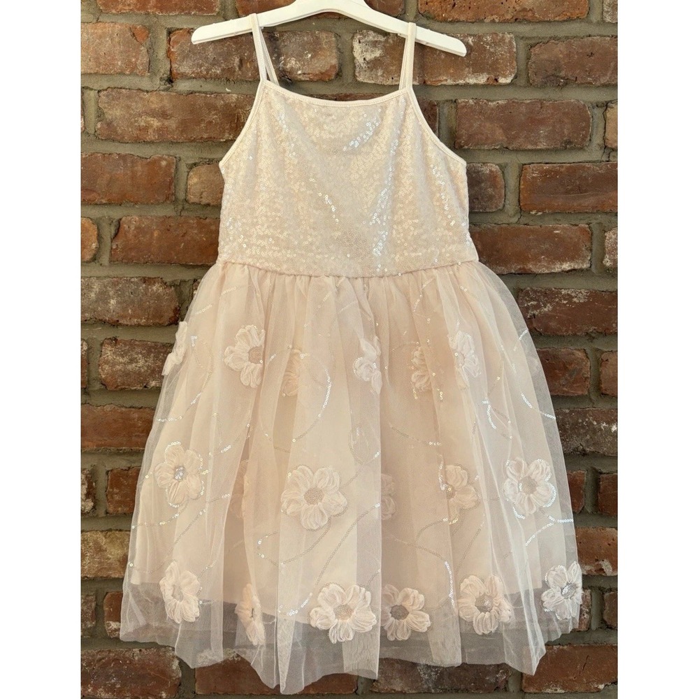 Zenzi Girls Sequin Tank Dress Pink 3D Floral Tulle Special Occasion Size S (5/6)